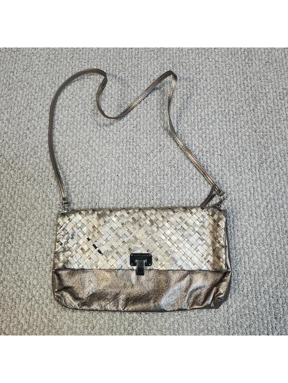 Elliott Lucca Metallic Woven Leather Crossbody Bag Size Medium